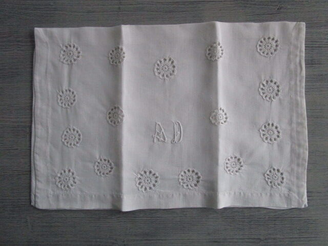 Old infant pillowcase embroidered/monogrammed cotton :49x33cm