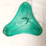 Plat trilobe en verre vert-de-mer midcentury