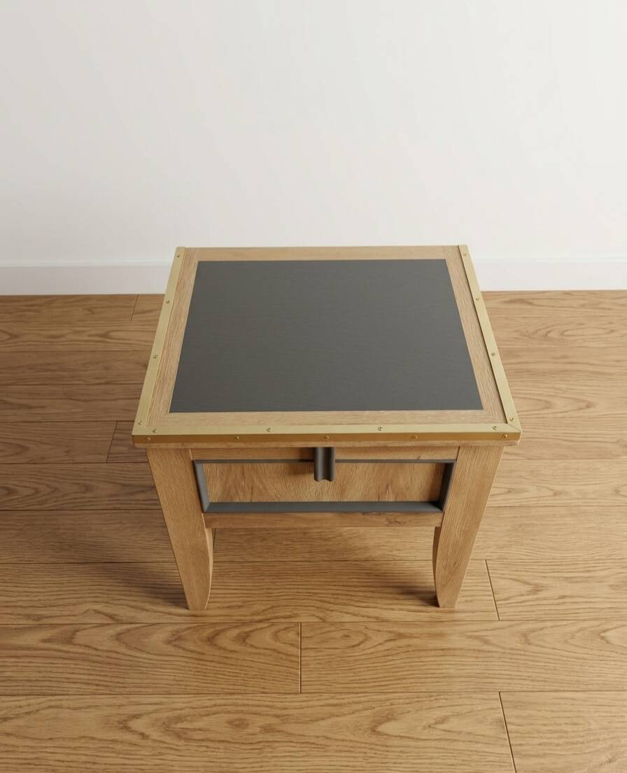 Table d'appoint, coffre en chêne massif