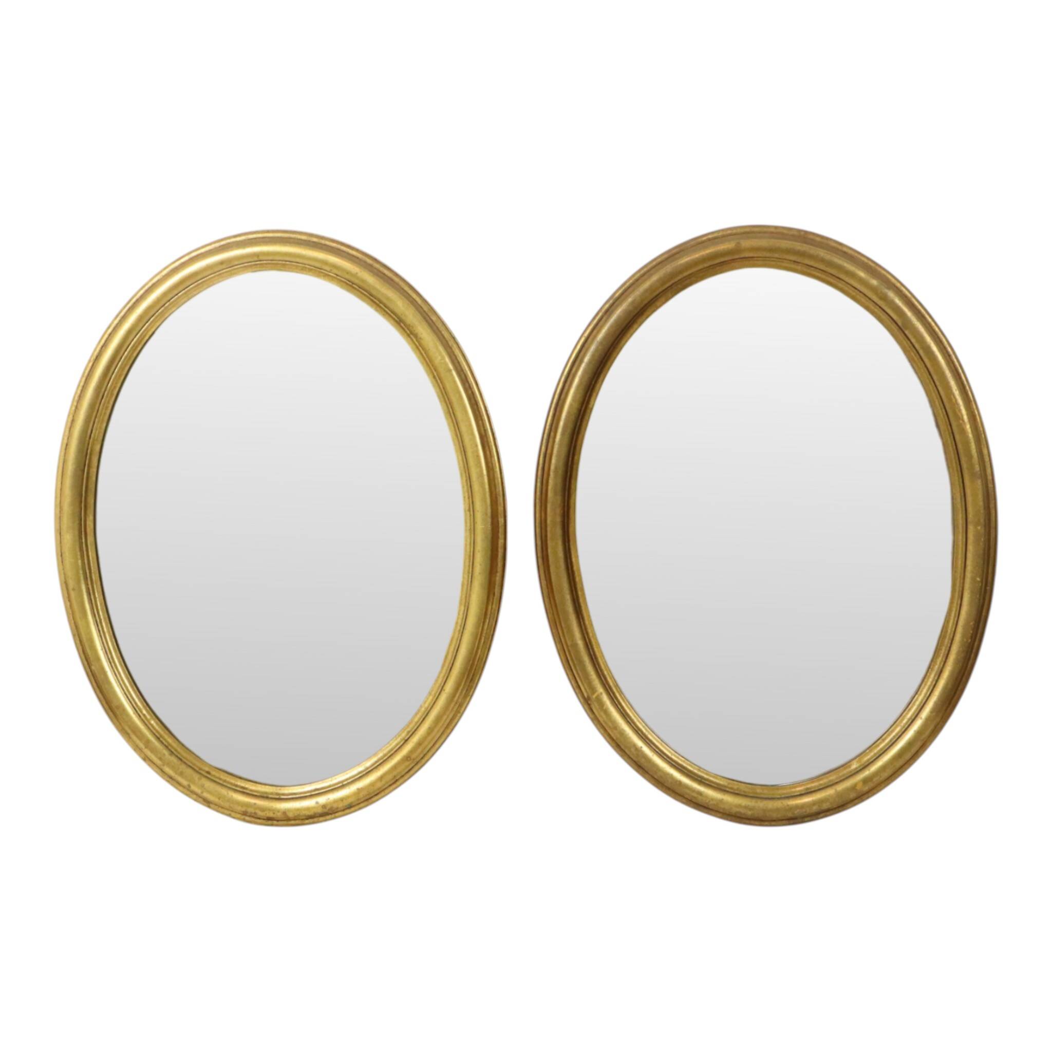 Pair of Oval Gold-Leaf Mirrors, France, 20th Century