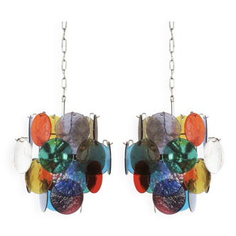 Pair of Murano glass 4-light pendant chandeliers, Italy 1980s