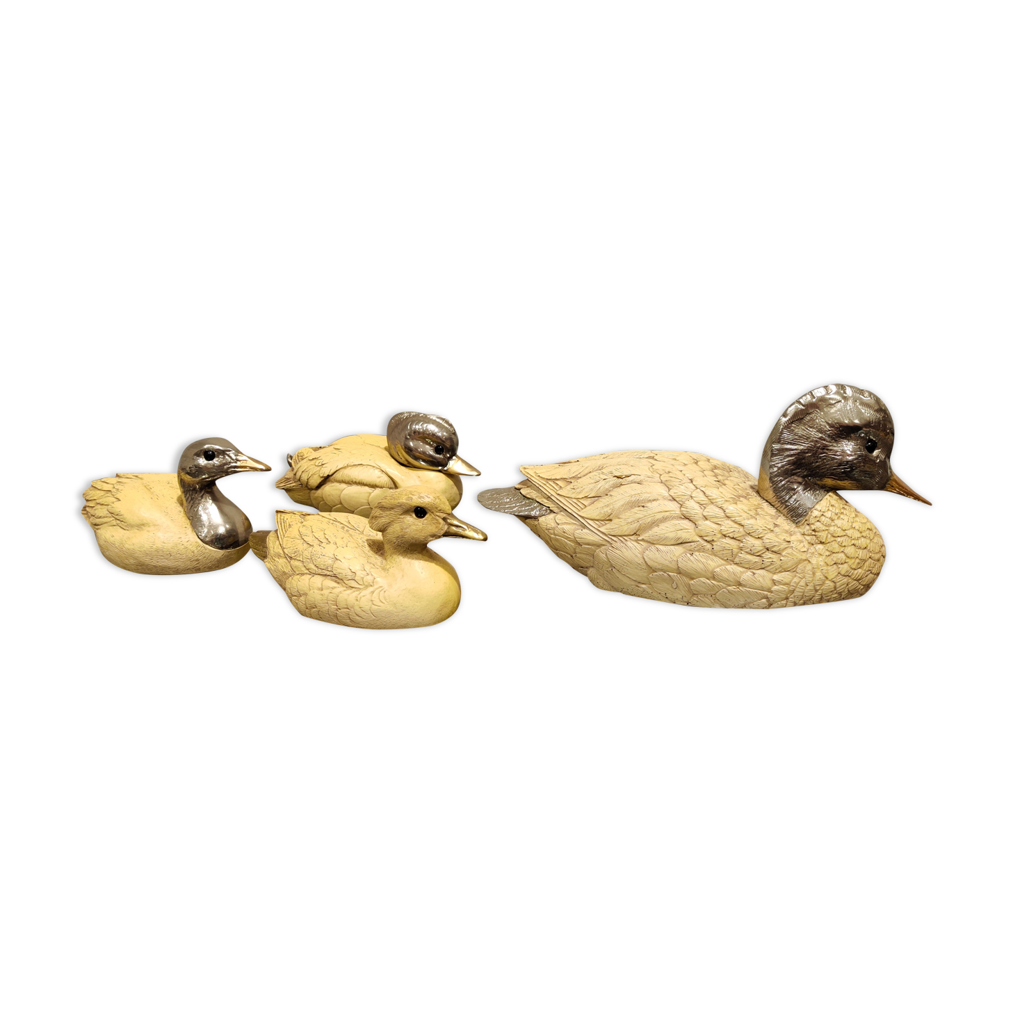 Silver plated duck sculptures by Malevolti, 1960