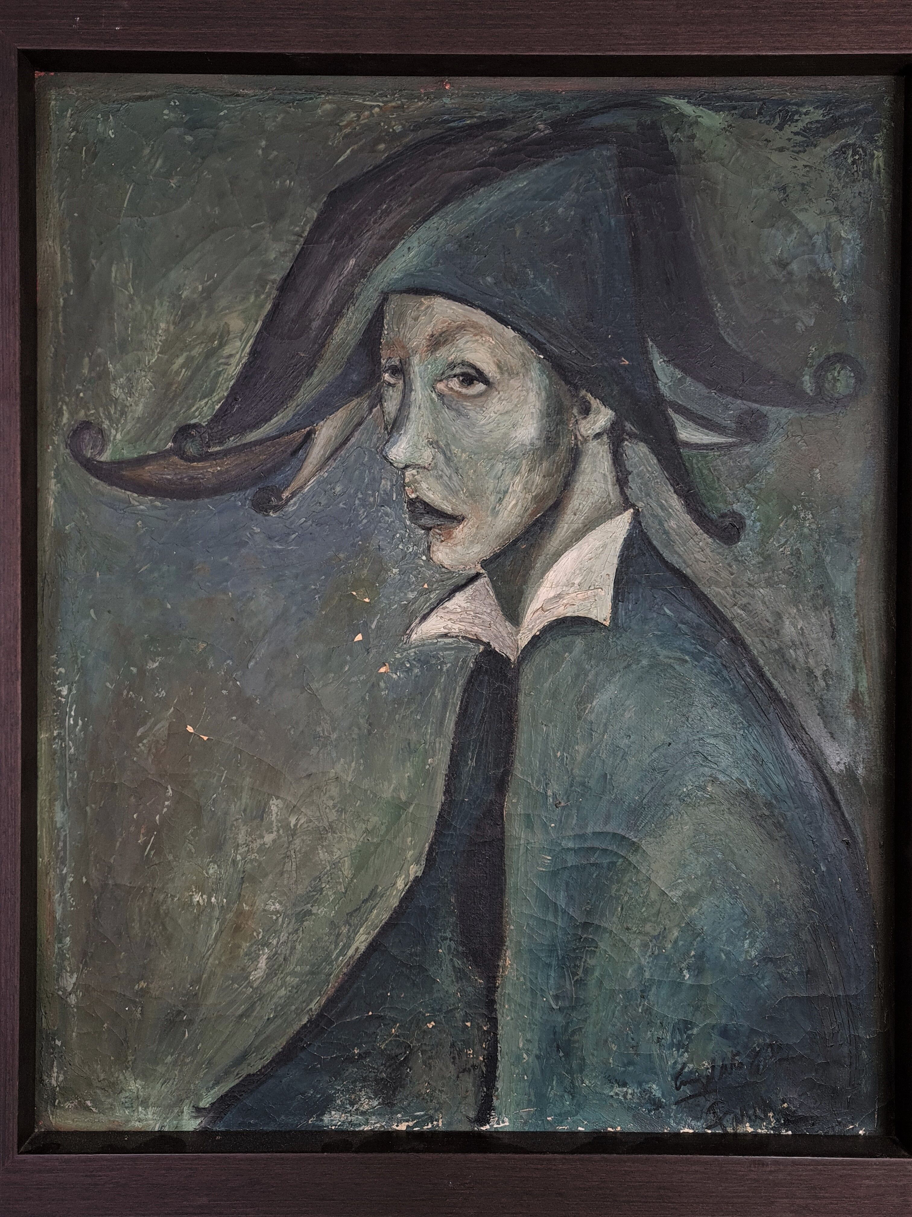 Harlequin, oil on canvas vintage 1950, signed & dated on the back SB