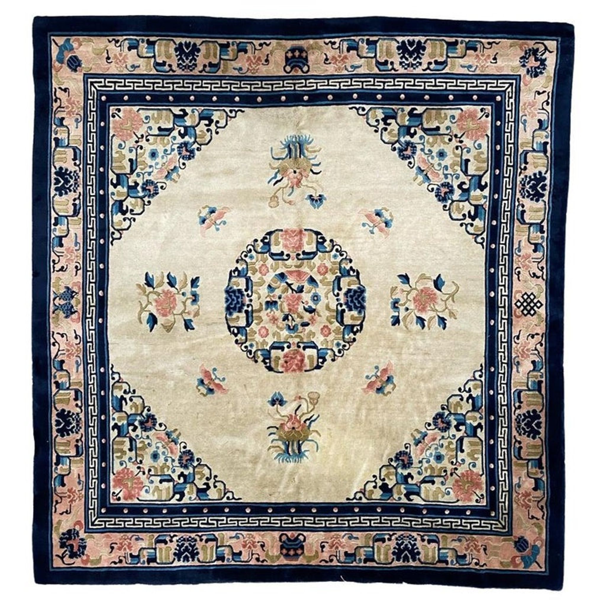 Tapis carré vintage Art Déco de Pékin Chine