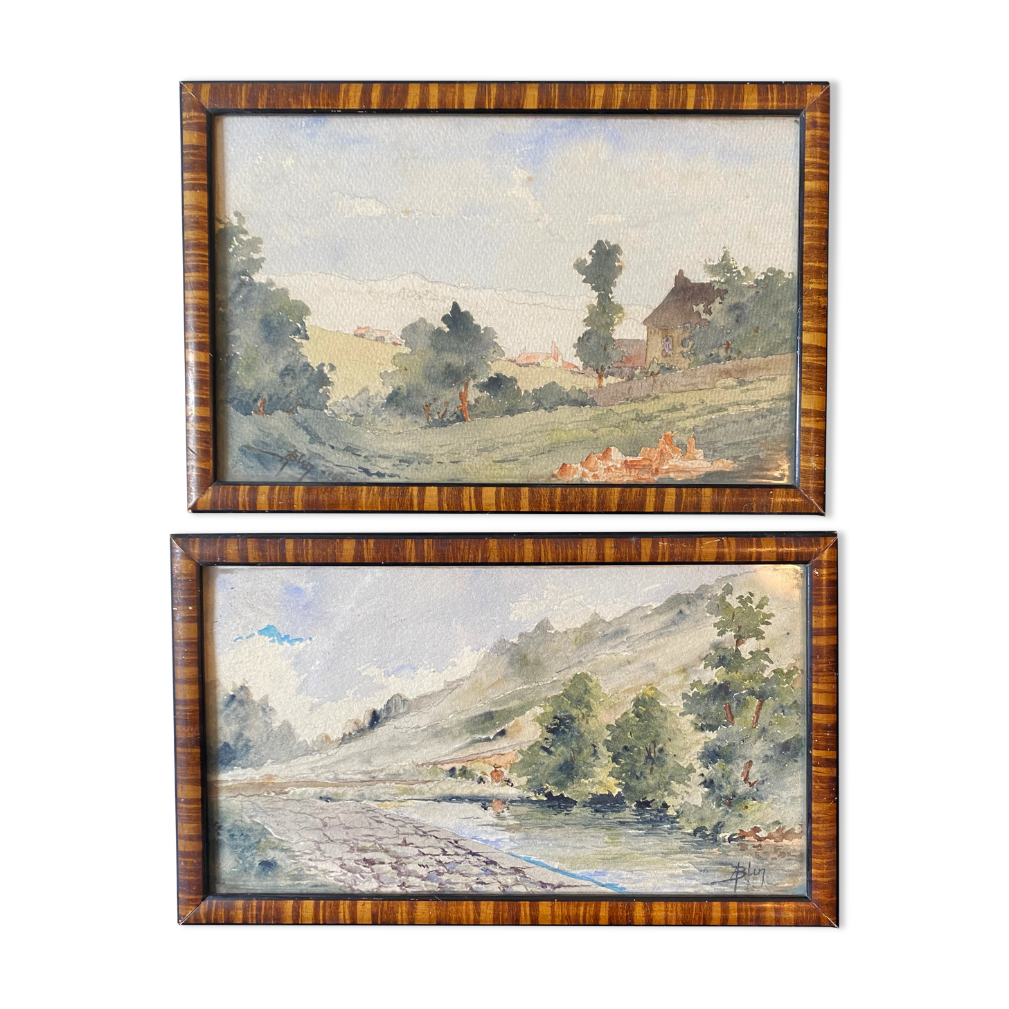 Watercolors XIX° "Landscapes of the countryside" signed A. Blin