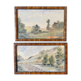 Watercolors XIX° "Landscapes of the countryside" signed A. Blin