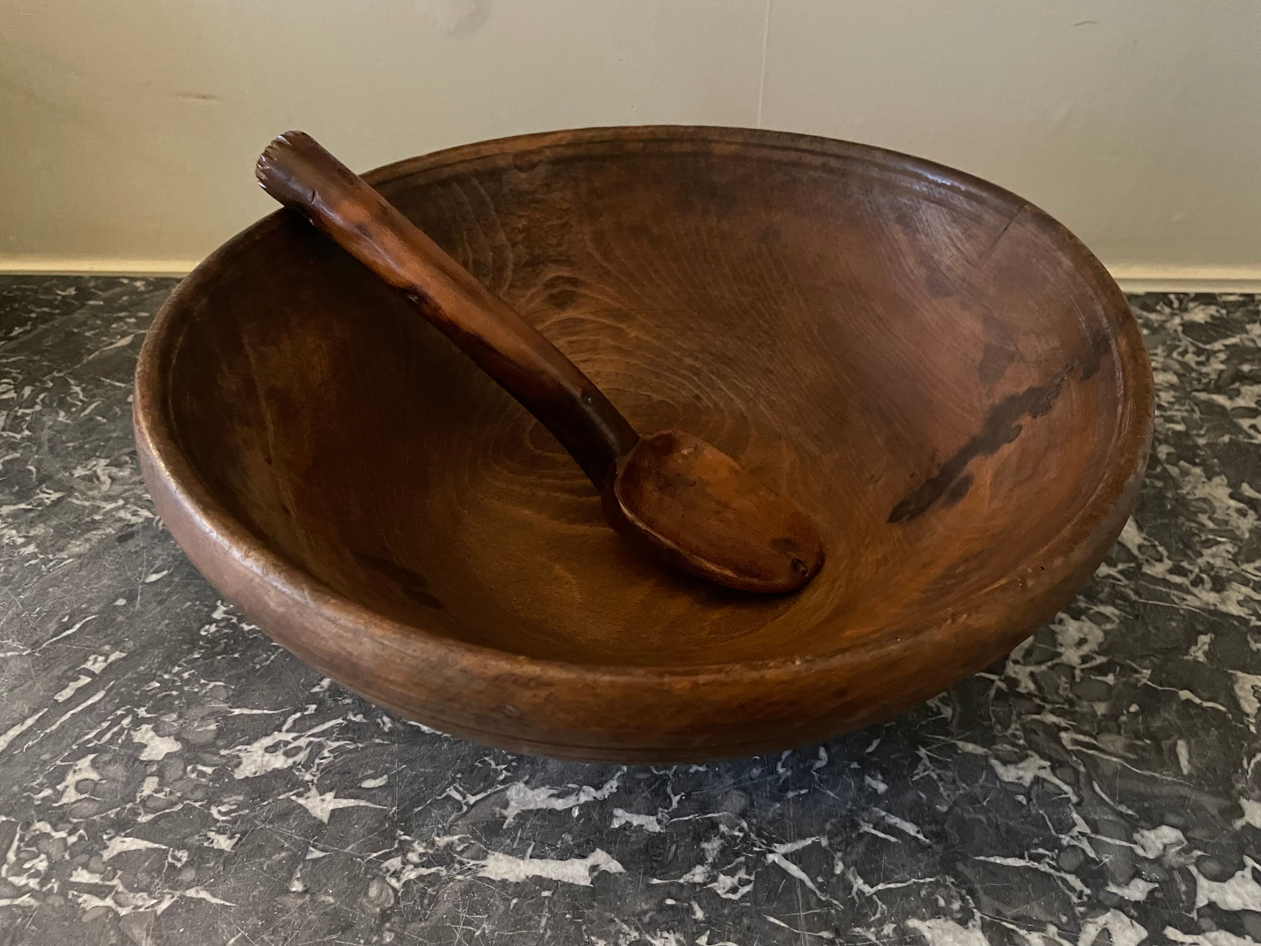 Raw wooden salad bowl
