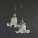 A set of two old pendant lights painted in gray and white, delivered with cable and nf socket