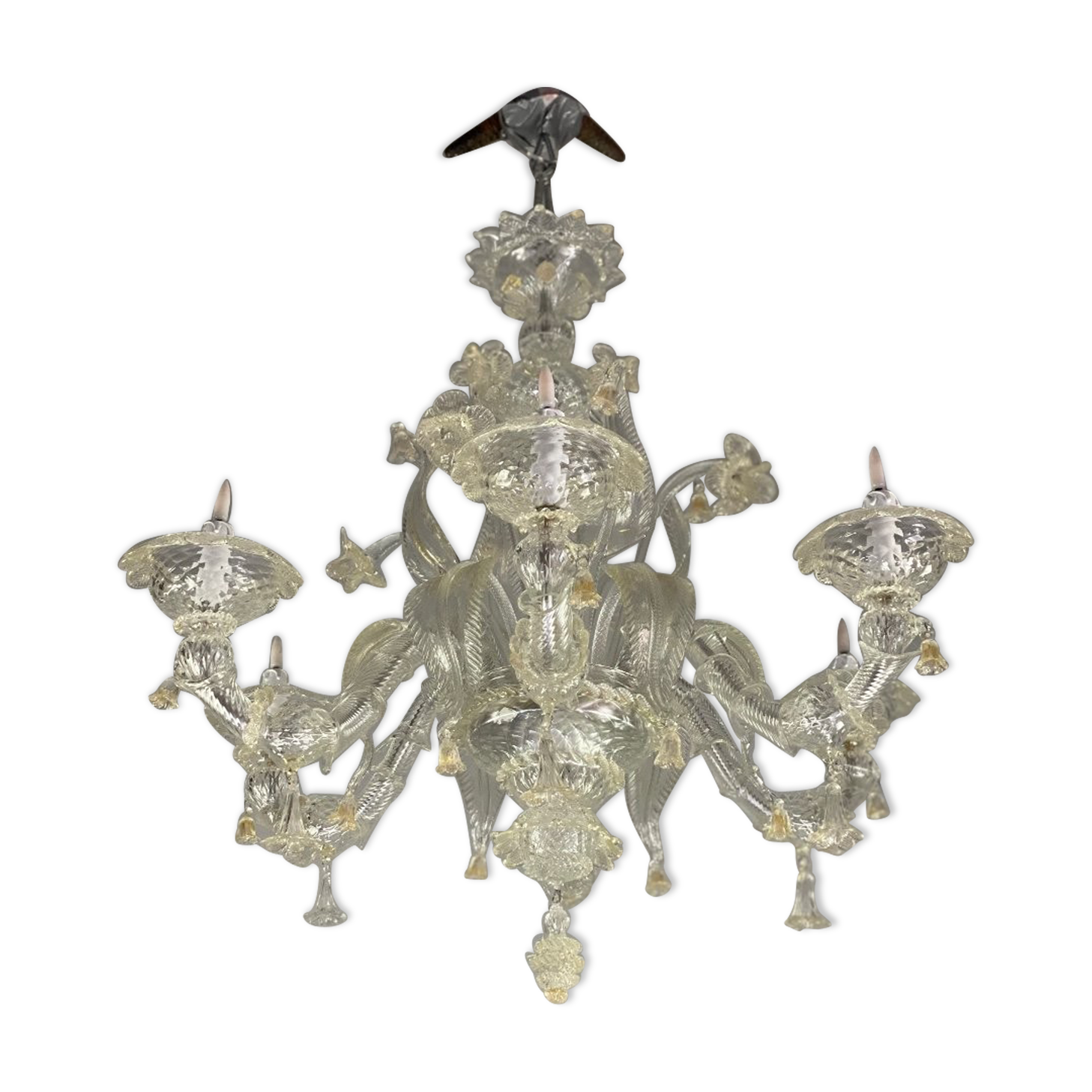 Rezzonico chandelier, venice, gilded murano glass circa 1920