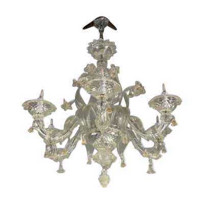 Lustre rezzonico, venise, verre de murano doré vers 1920