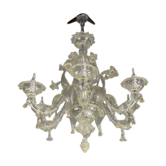 Lustre rezzonico, venise, verre de murano doré vers 1920