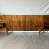 Varnished mahogany headboard, integrated bedside tables, 1960s