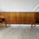 Varnished mahogany headboard, integrated bedside tables, 1960s