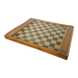 Old Double Board Game of Goose & Checkers Game in Vintage Wood #A694