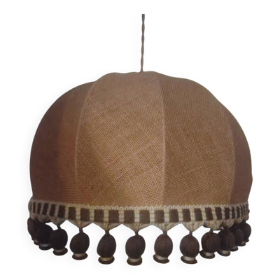 Grande suspension esprit toile de jute et pompons