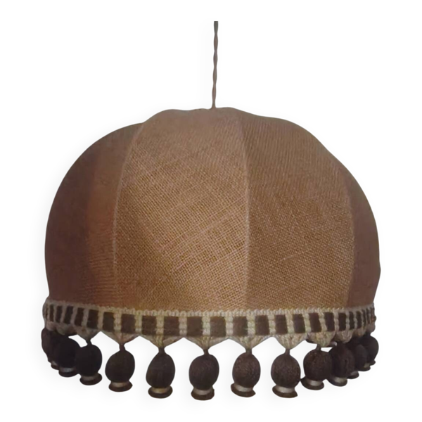 Grande suspension esprit toile de jute et pompons