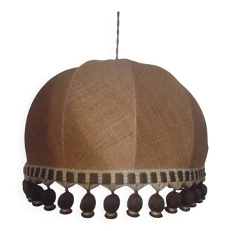 Large hanging pendant light with a burlap and pom-pom style