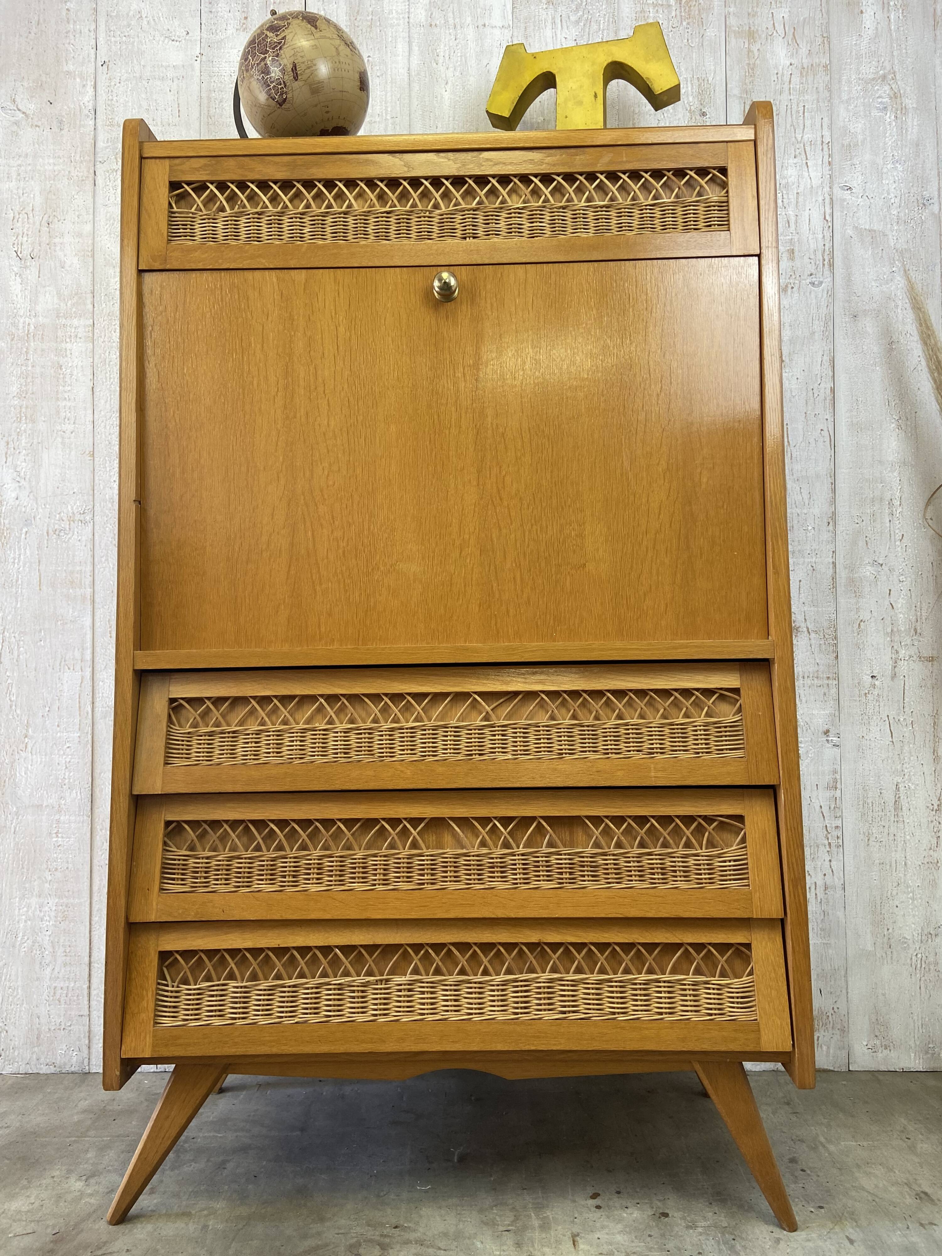 Secrétaire bois/osier vintage