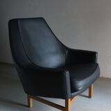 IB Kofod-Larsen leather oak easy chair | OPE Sweden | 1960s