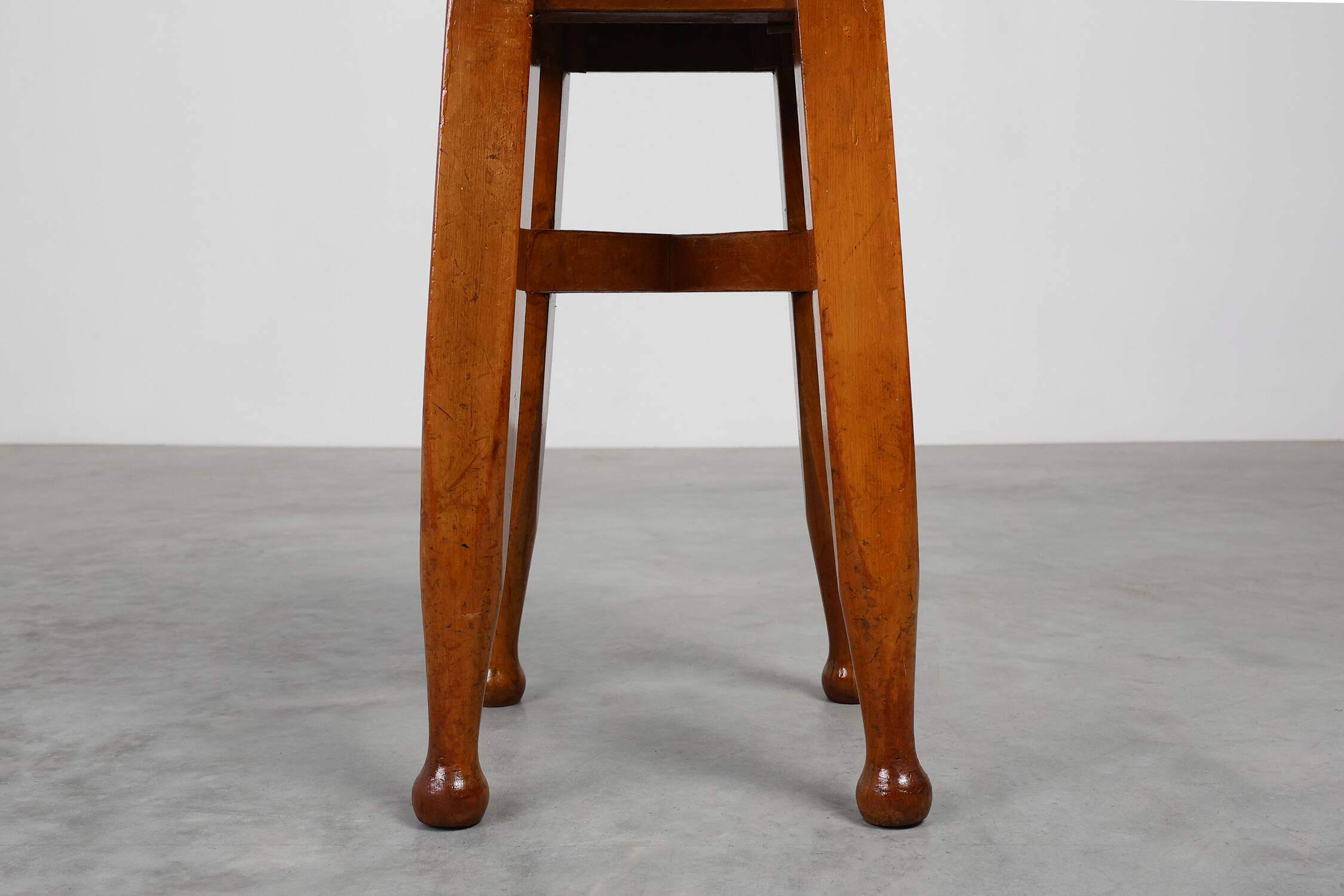 Arts & Crafts Meets Early Art Deco Oak & Leather Stool, France 1920