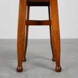 Arts & Crafts Meets Early Art Deco Oak & Leather Stool, France 1920