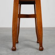 Arts & Crafts Meets Early Art Deco Oak & Leather Stool, France 1920