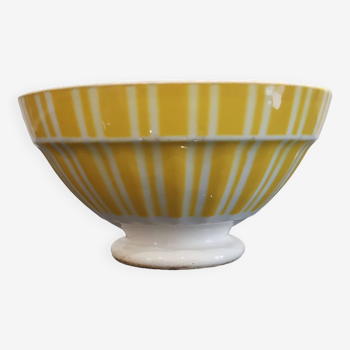 Old Digoin earthenware bowl decorated with yellow stripes