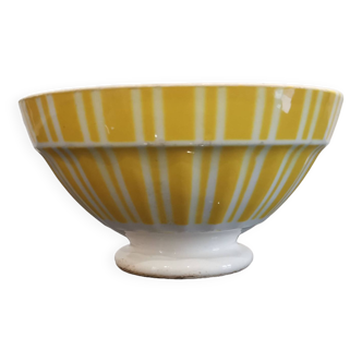 Old Digoin earthenware bowl decorated with yellow stripes