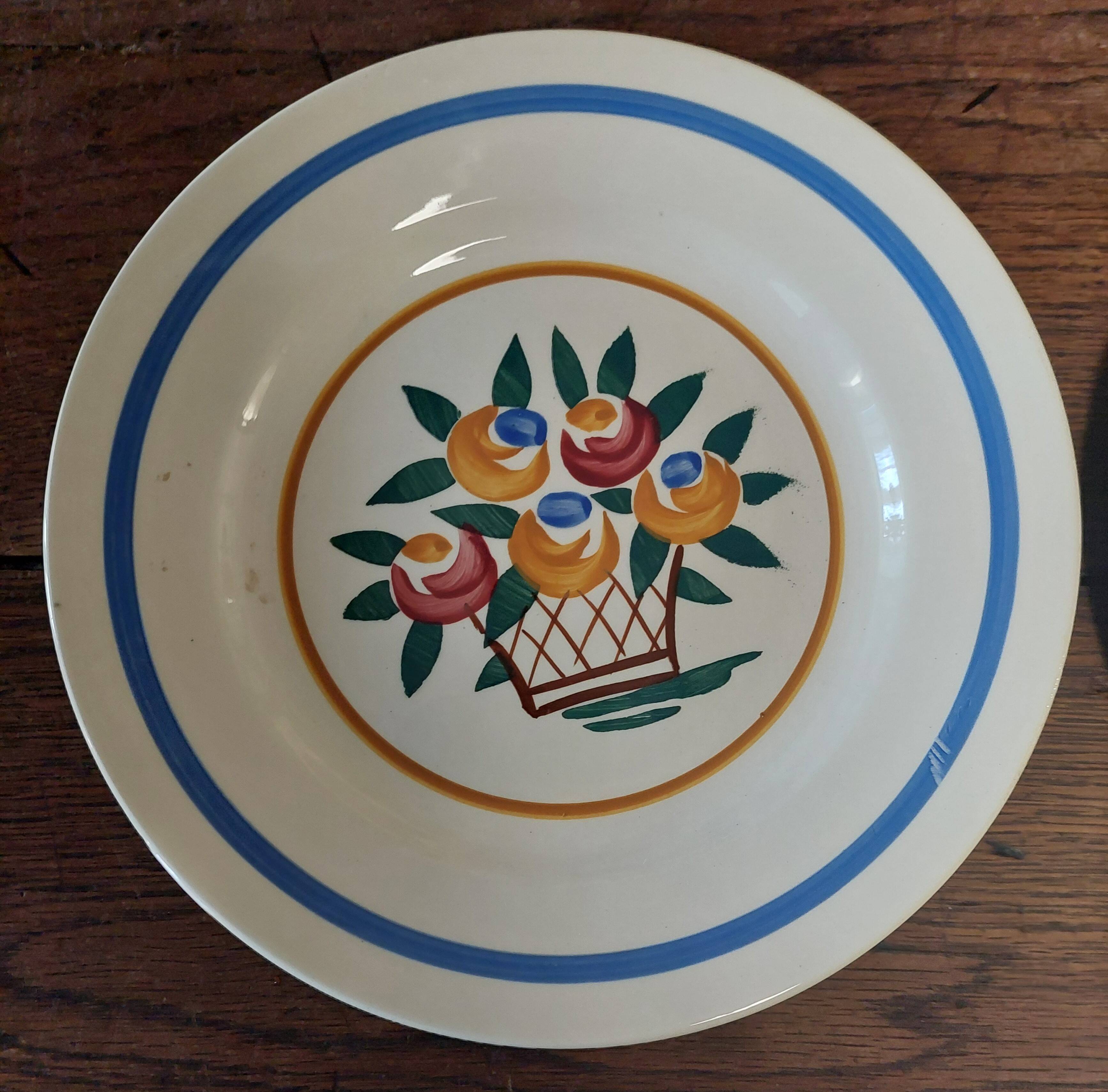 Pair of flat earthenware plates, ironstone, FD, Aunis decor