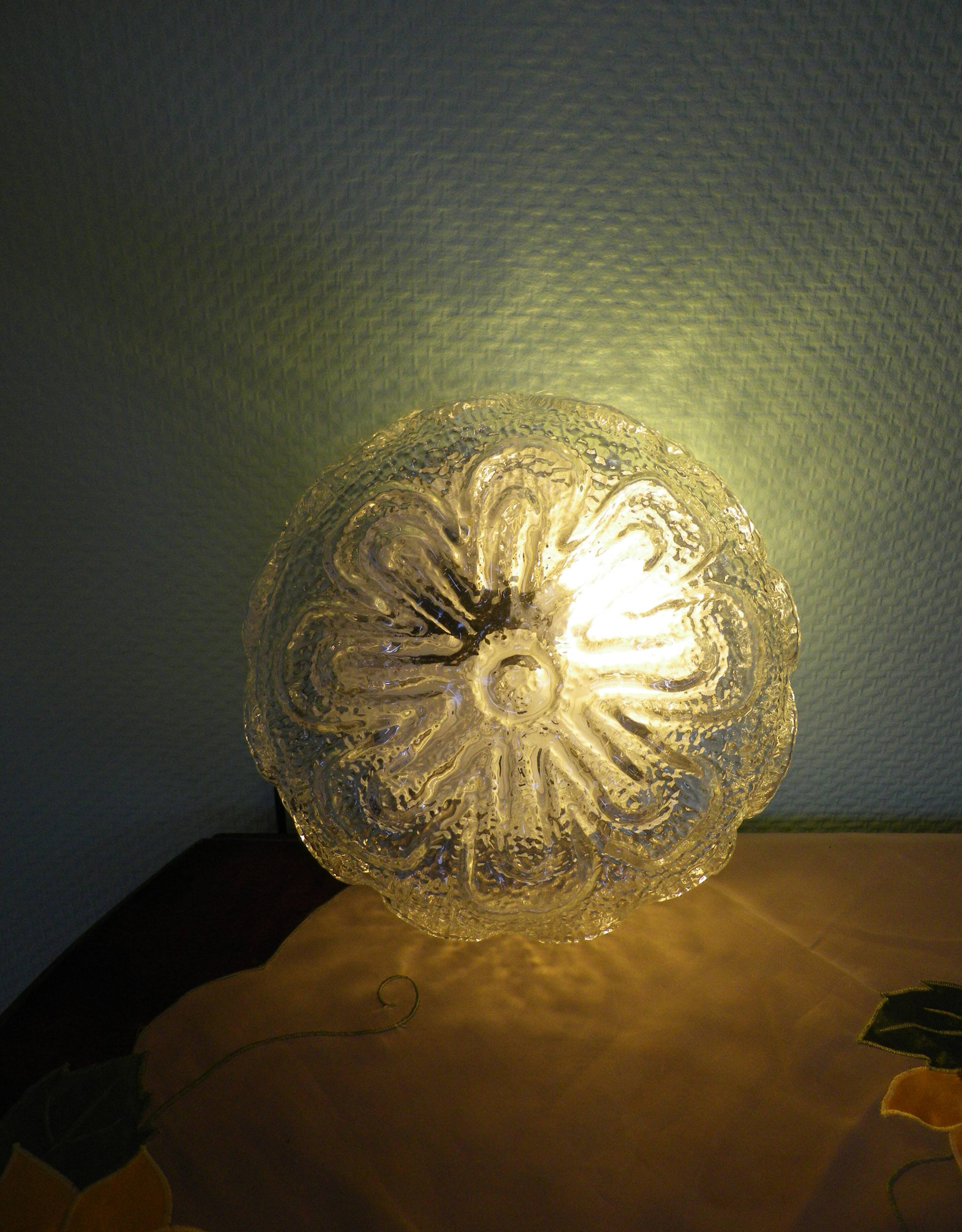 Round pressed glass ceiling light, floral center