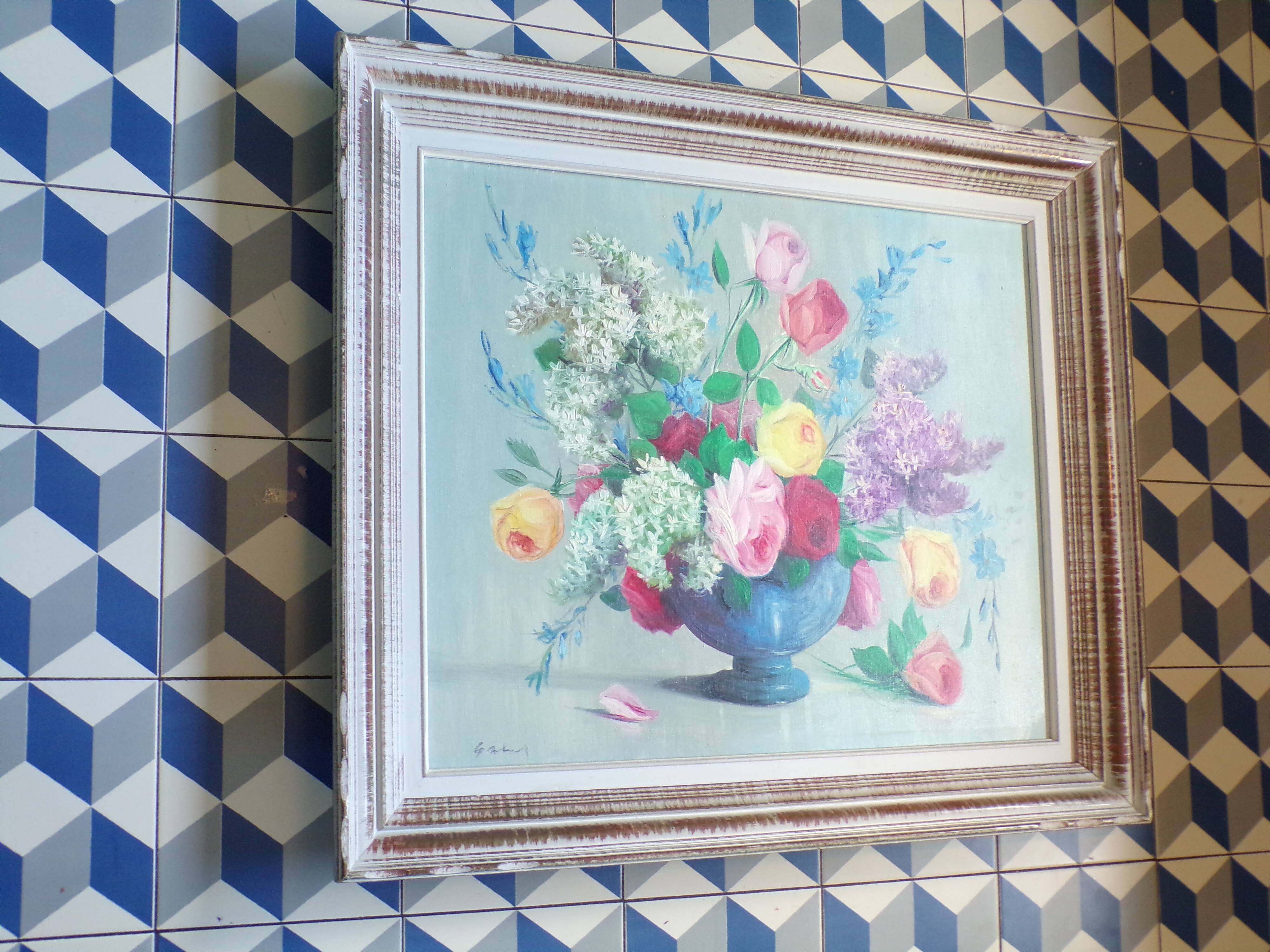 Old painting representing a bouquet of flowers