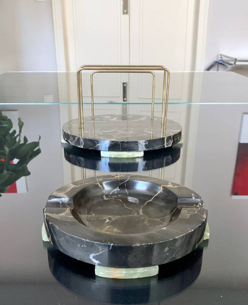 Inkwell Holder Mail Buffer Ashtray - Art Deco - Onyx Marble - Office
