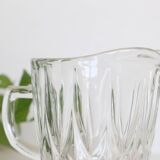 Pretty cast glass creamer, small milk jars, vintage, France, 1950