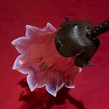 Art Deco lamp, wrought iron and opalescent tulip, 1940s-1950s