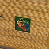 Rattan sideboard, Vallauris tiles, 1950s