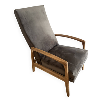 Vintage Scandinavian armchair in wood and gray velvet