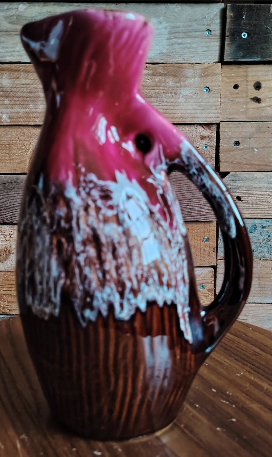 Vintage smooth enamelled ceramic pitcher / carafe from Vallauris – Bi-decor.