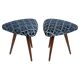 Set of two Scarabeo triangle stools in blue Dedar velvet, mid-century, Europe, 1960s.