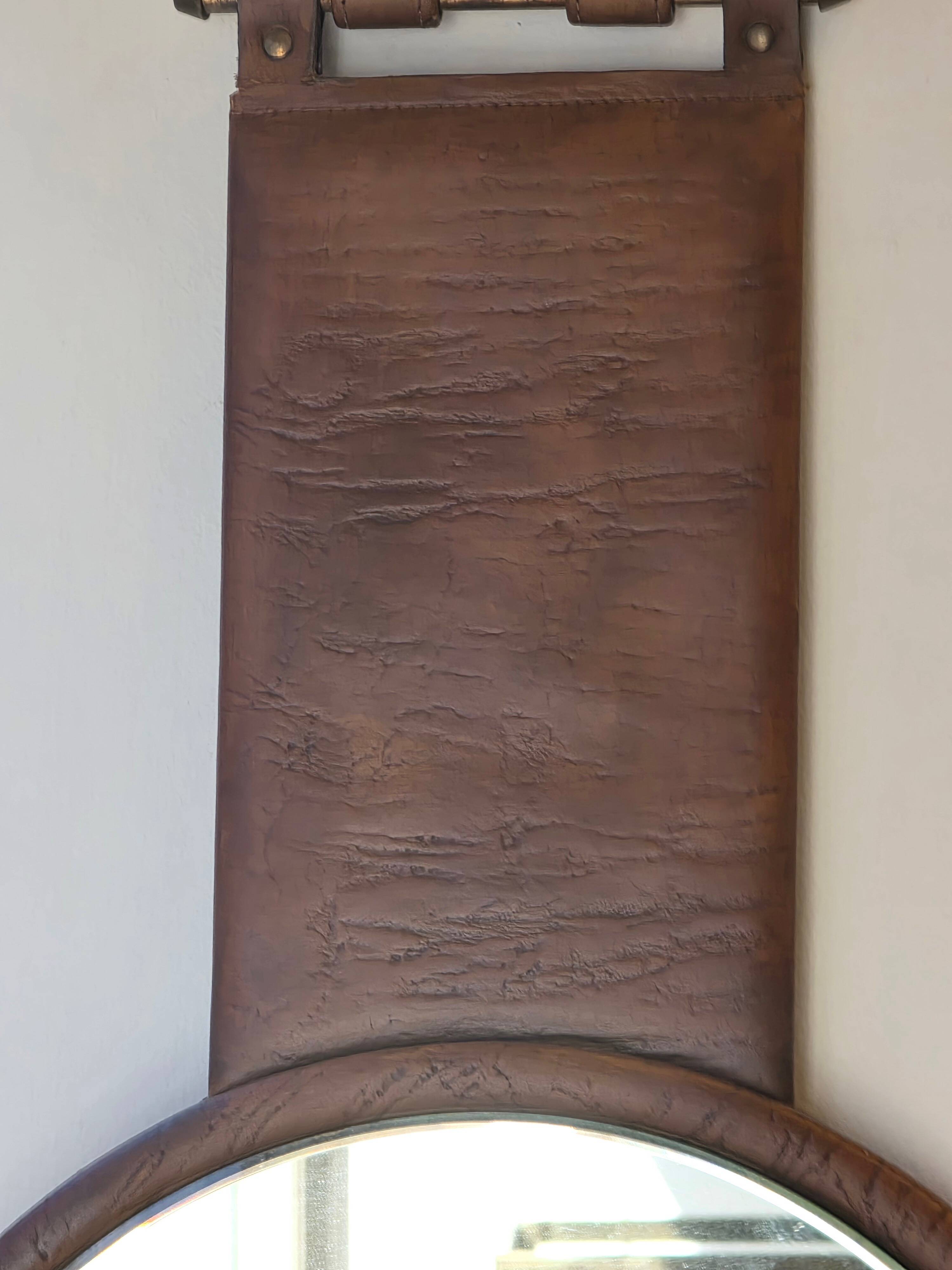 Leather Mirror, attributed to Uno & Östen Kristiansson, Luxus Vittsjö, circa 1970