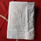 Drap ancien en lin - Monogramme LJ - 205 x 282 cm (dJ)
