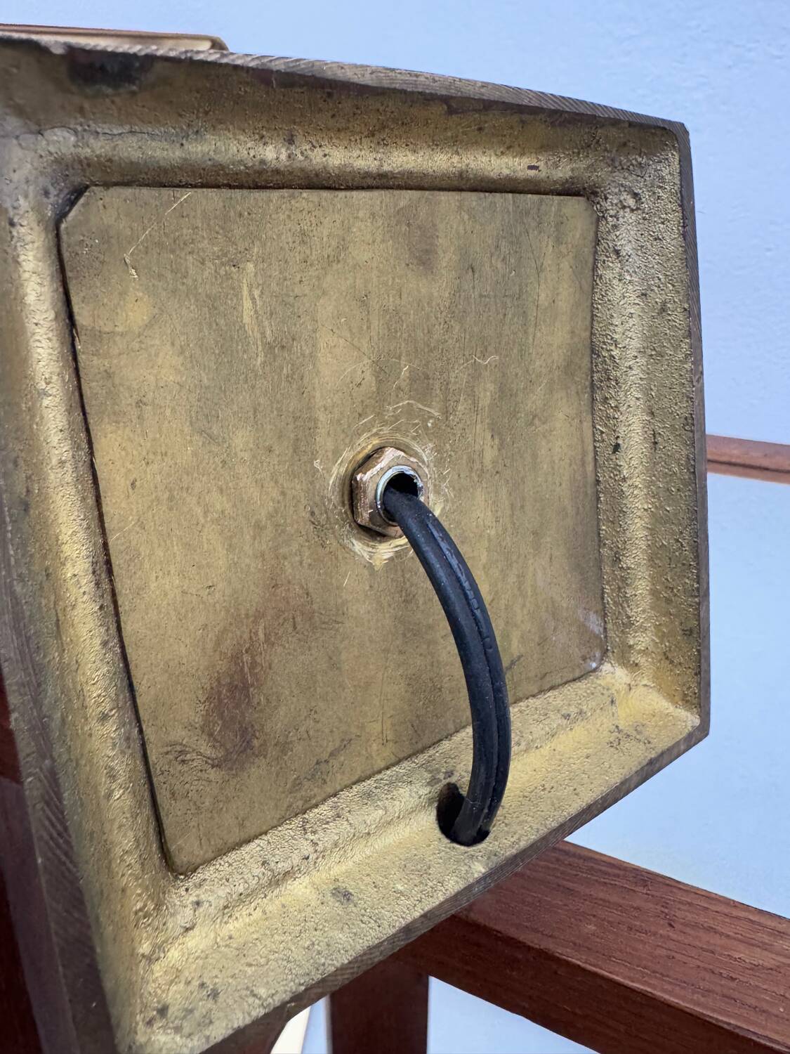 Large teak and bronze lamp from the 1970s