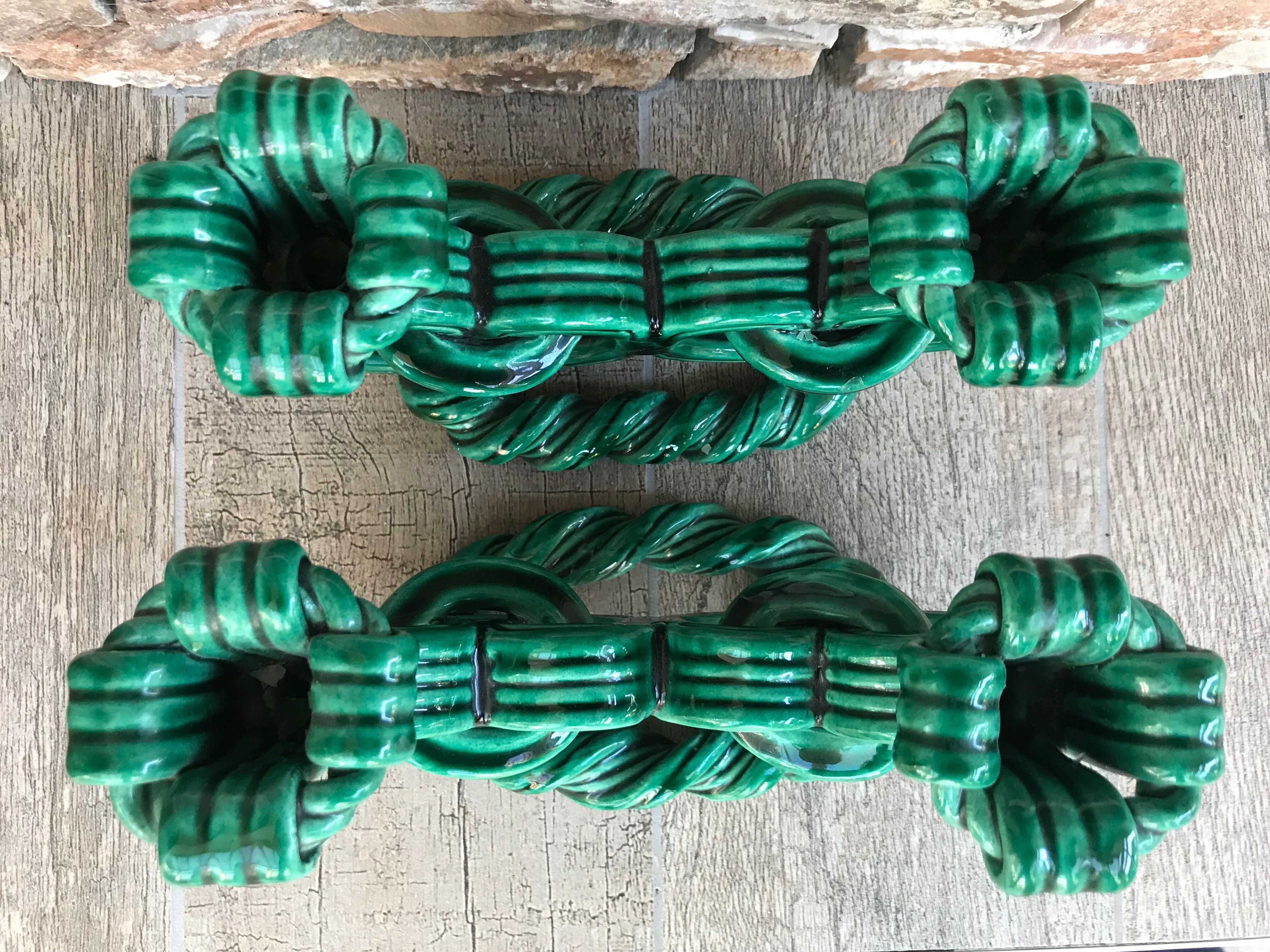 Pair of candlesticks in green ceramic year 50