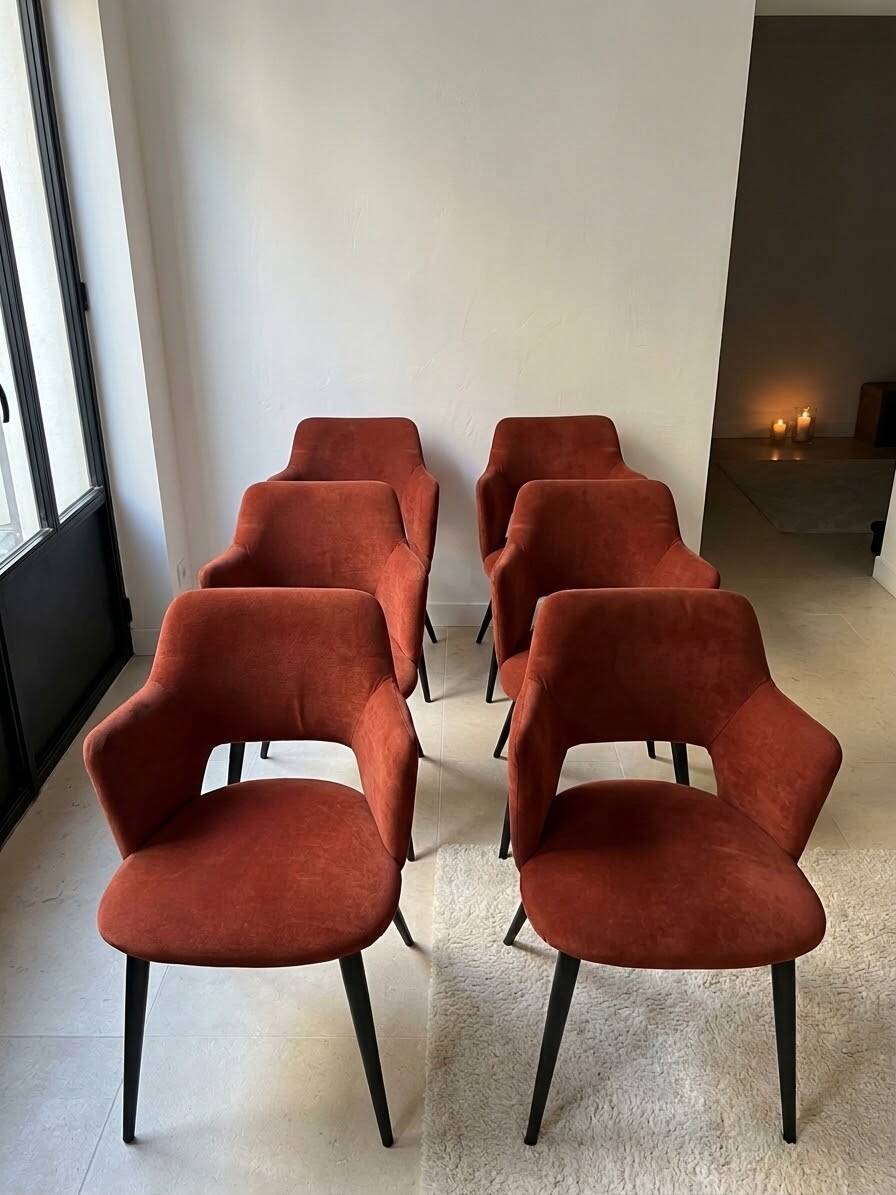6 vintage red velvet chairs
