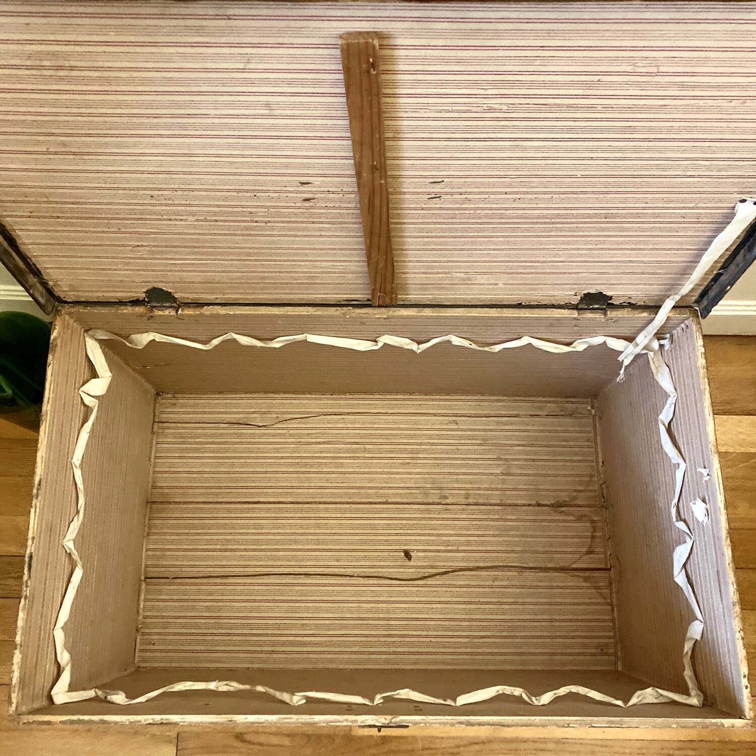 Old wooden trunk chest, vintage flat top