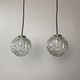 Pair of vintage molded glass round pendant lamps