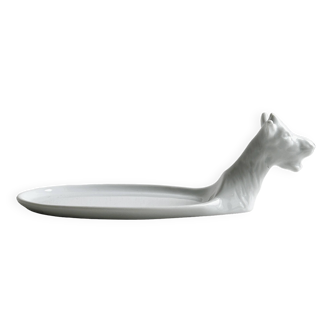 Avignon white porcelain dish in the shape of a goat.