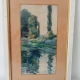 Antique Watercolor Painting Signed J.Richter "Marne a Gournay"