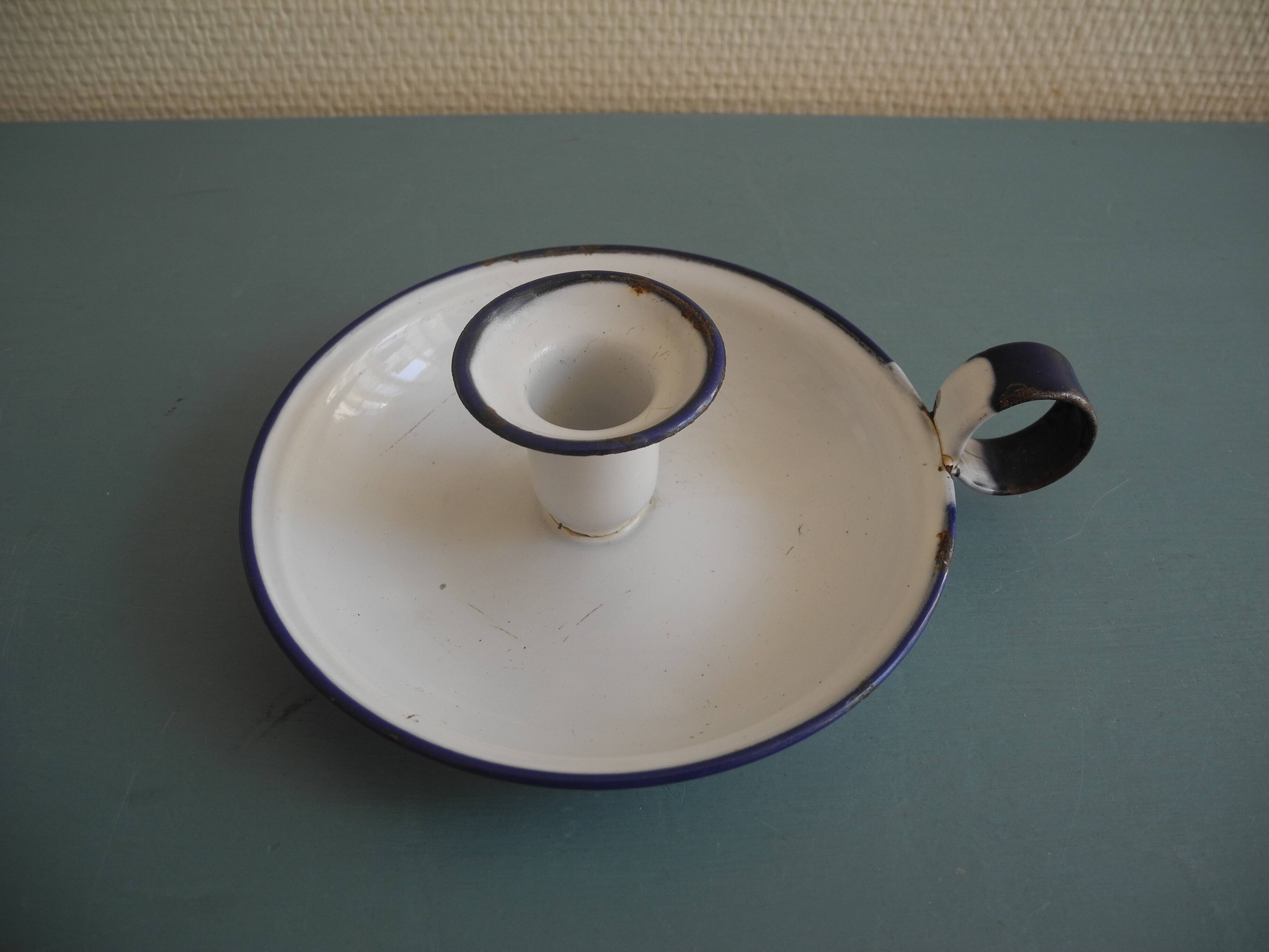 antique candlestick enamelled tin vintage candlestick Sweden