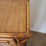 Semainier 6 tiroirs en bois, bambou et rotin tressé, années 60