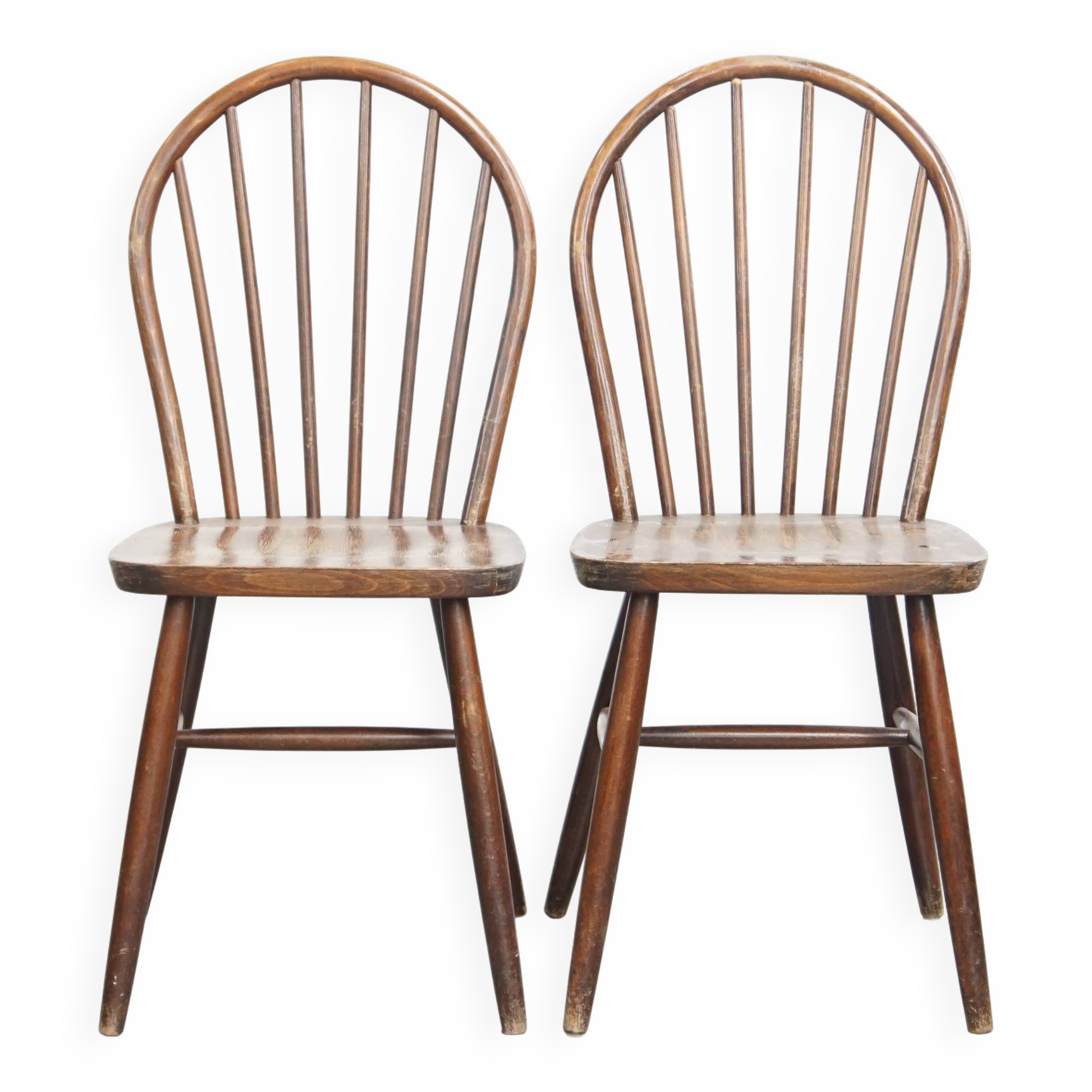 Set of 2 Vintage Wooden Spindle Windsor Chairs from the 1970s